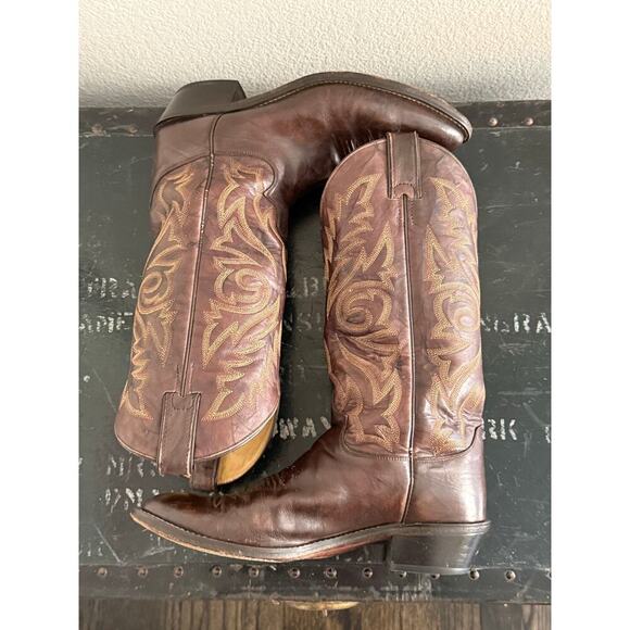 Vintage JUSTIN Brown Western Cowboy Boots Long Shank Men\'s size 9 D